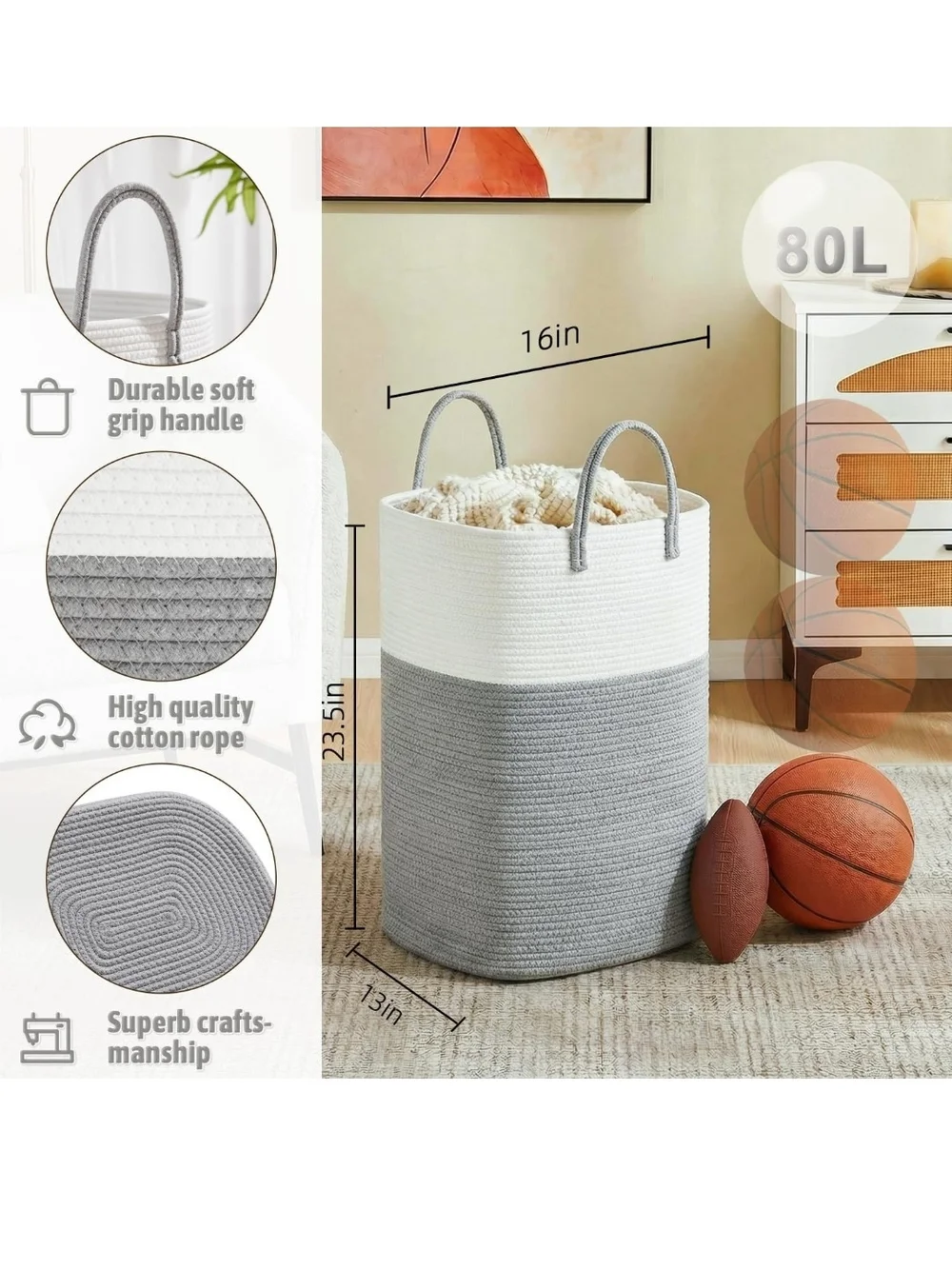 Artfell, Woven Cotton Laundry Basket, 60L
